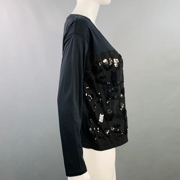 Size XS Black Cotton Blend Graffiti Sequined Casual Top - Picture 3 of 5